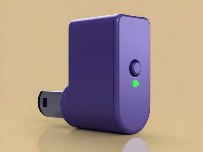Computer rendering of a DIY, purple Nintendo Wavebird controller adapter