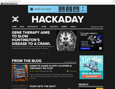 A screenshot of Hackaday in the servo browser engine.