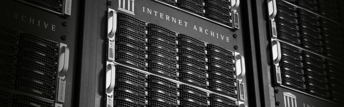 Server racks branded with Internet Archive