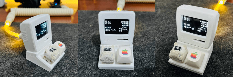 A three-panel shot of a Apple ][-inspired ZMK dongle. 