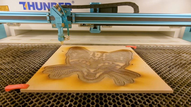 One of four MDF half-tone blocks coming off the laser cutter.