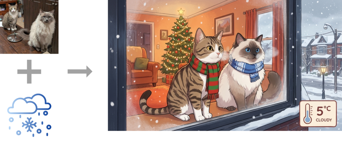 A photo of the cats and the generated image