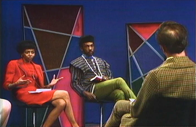 Marion Stokes on the set of her public access television show, Input.