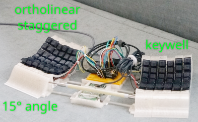 A lovely split keyboard on a pair of rails that doubles as a mouse. 