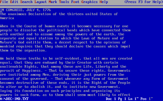 WordPerfect 5.1 running on MS-DOS. (Credit: Daniel Pritchard, Wikimedia)
