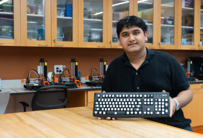 High school senior Umang Sharma and his affordable Braille keyboard.