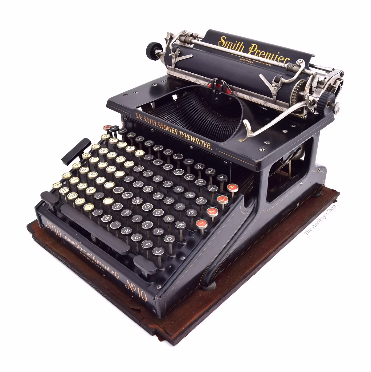 A modified Smith-Premier typewriter, with a decidedly non-QWERTY layout.