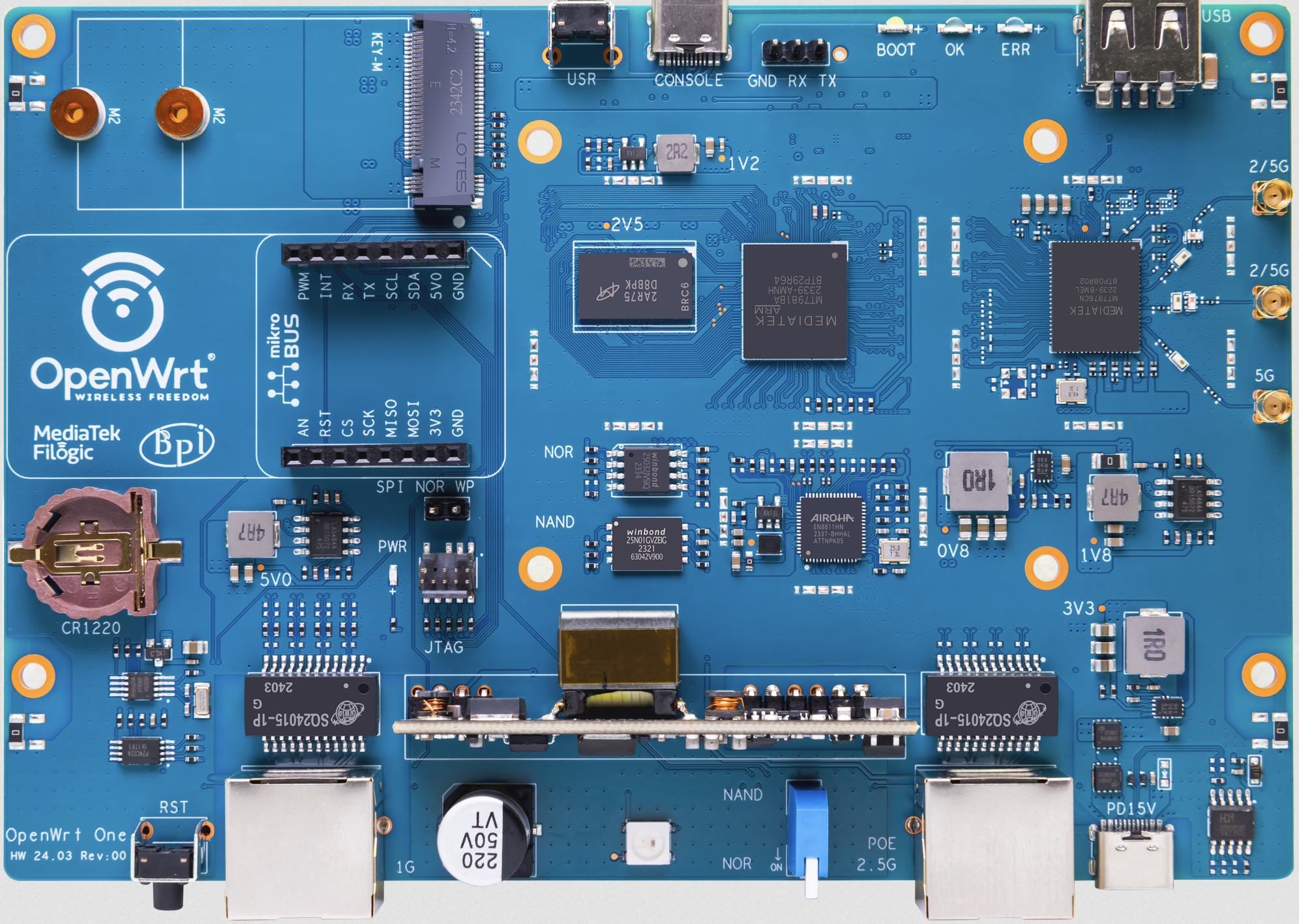 PCB del OpenWrt One (Crédito: OpenWrt)