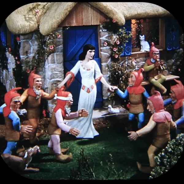 An image of a miniature diorama of Snow White and the Seven Dwarves