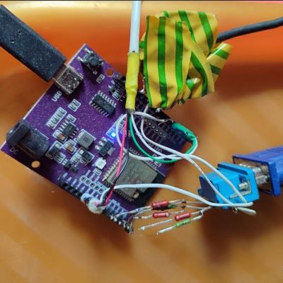 ESP32-S3 board with VGA and audio output during development. (Credit: Ivan Svarkovsky)