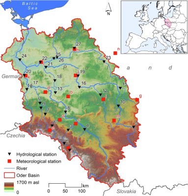 Locations of the 27 hydrological stations and the corresponding meteorological stations in the Oder river basin. (Credit: Jiang Sun et al., Geoscience Frontiers, 2024)