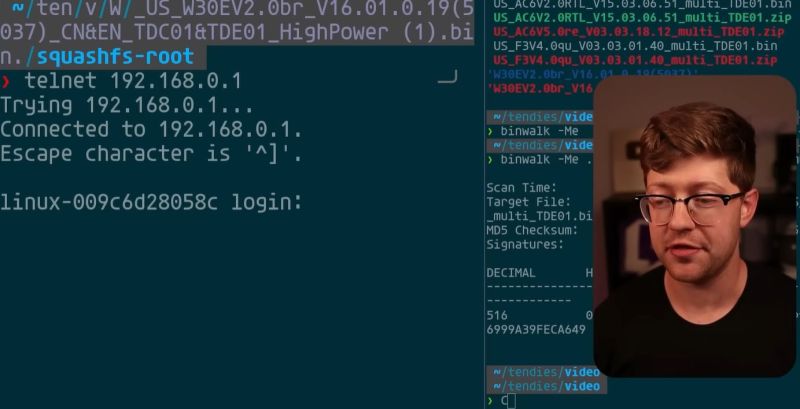 Iz in ur Tenda AC10V6, hax0ring your printf output. (Credit: Low Level, YouTube)