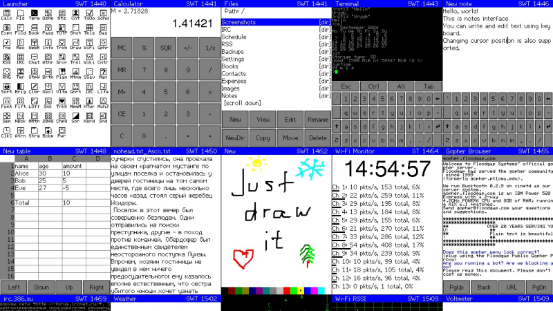 A grid of screenshots of various applications on the CYD PDA