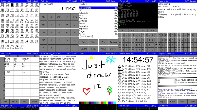A grid of screenshots of various applications on the CYD PDA
