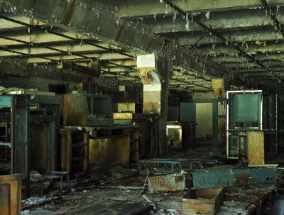 The Duga-1 computer room with what's left of the ES-1060 mainframe. (Credit: Chornobyl Family, YouTube)